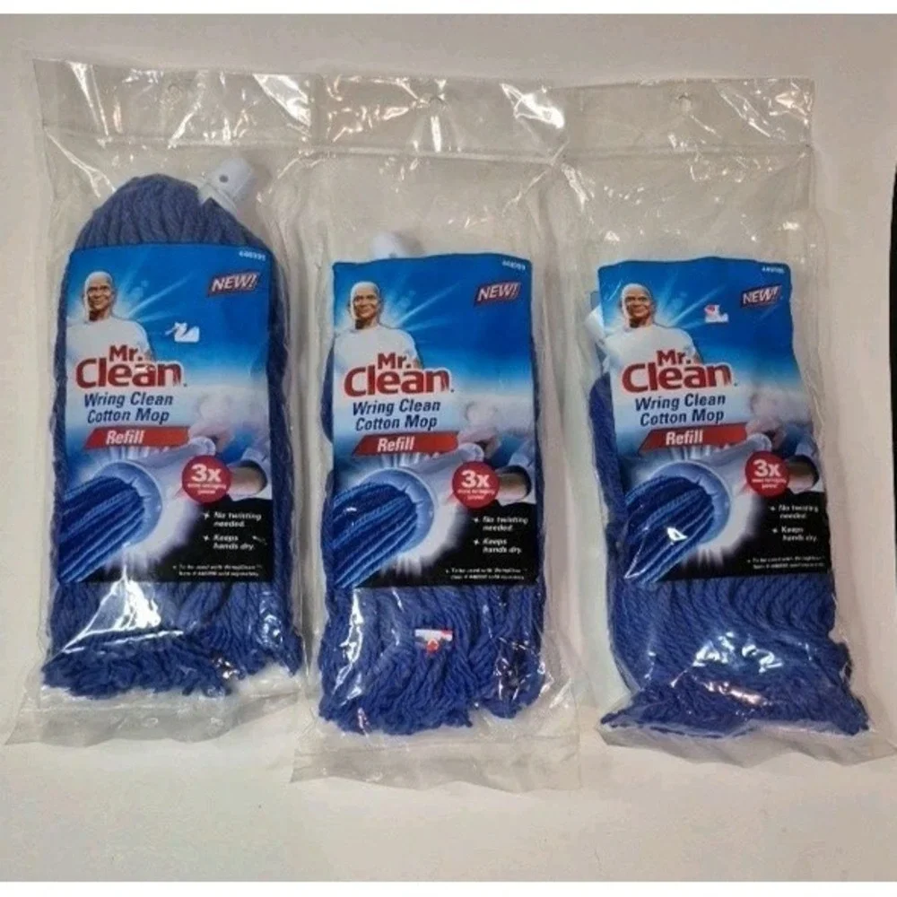 3 Mr. Clean Wring Clean Mop Head Refills Cotton Blue‎ 446999 NEW